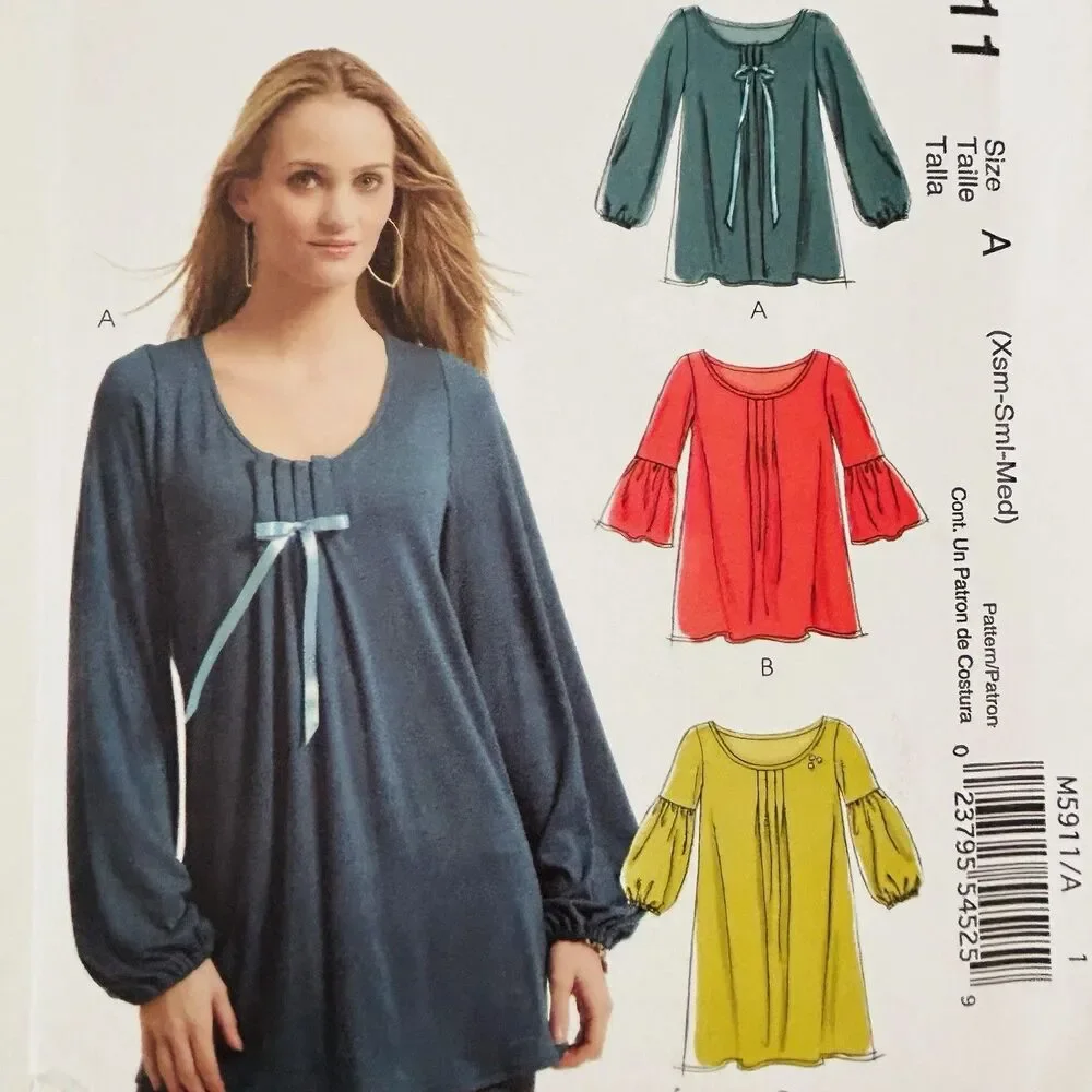 Stitch 'N Save by McCalls Sewing Pattern M5911 Babydoll Tunic Top Sz XS-M Uncut